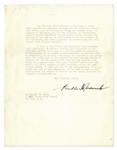 Franklin D. Roosevelt Lengthy Letter Signed as President